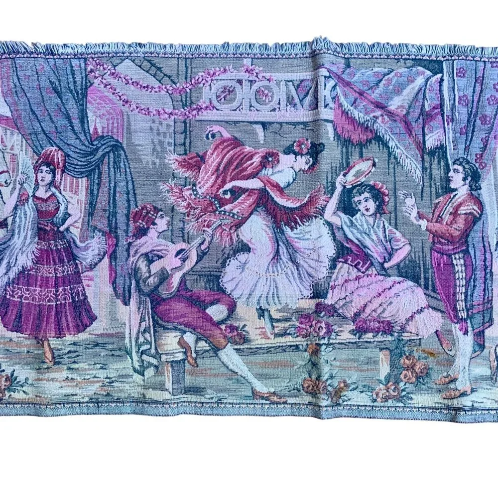 VTG Italian Tapestry Wall Hanging Elegant 19th Century Garden Scene Courting
